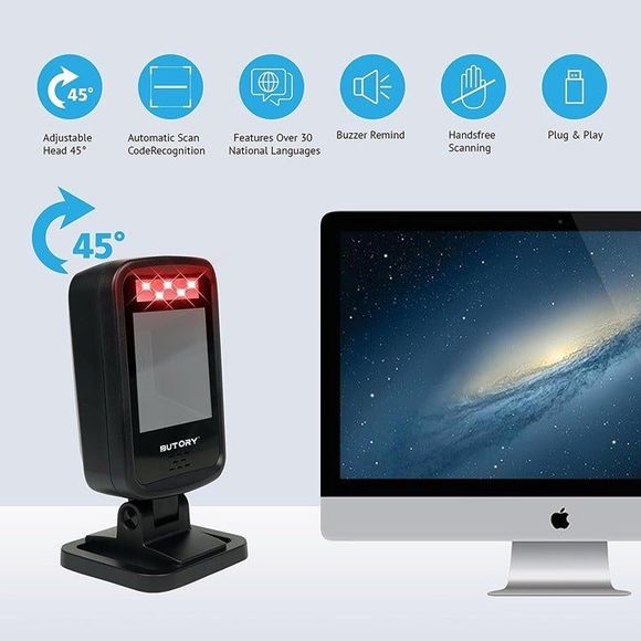 Butory 1D 2D QR Barcode Scanner Hands Free Automatic Bar Code Scaner Omnidirecti - Picture 3 of 8